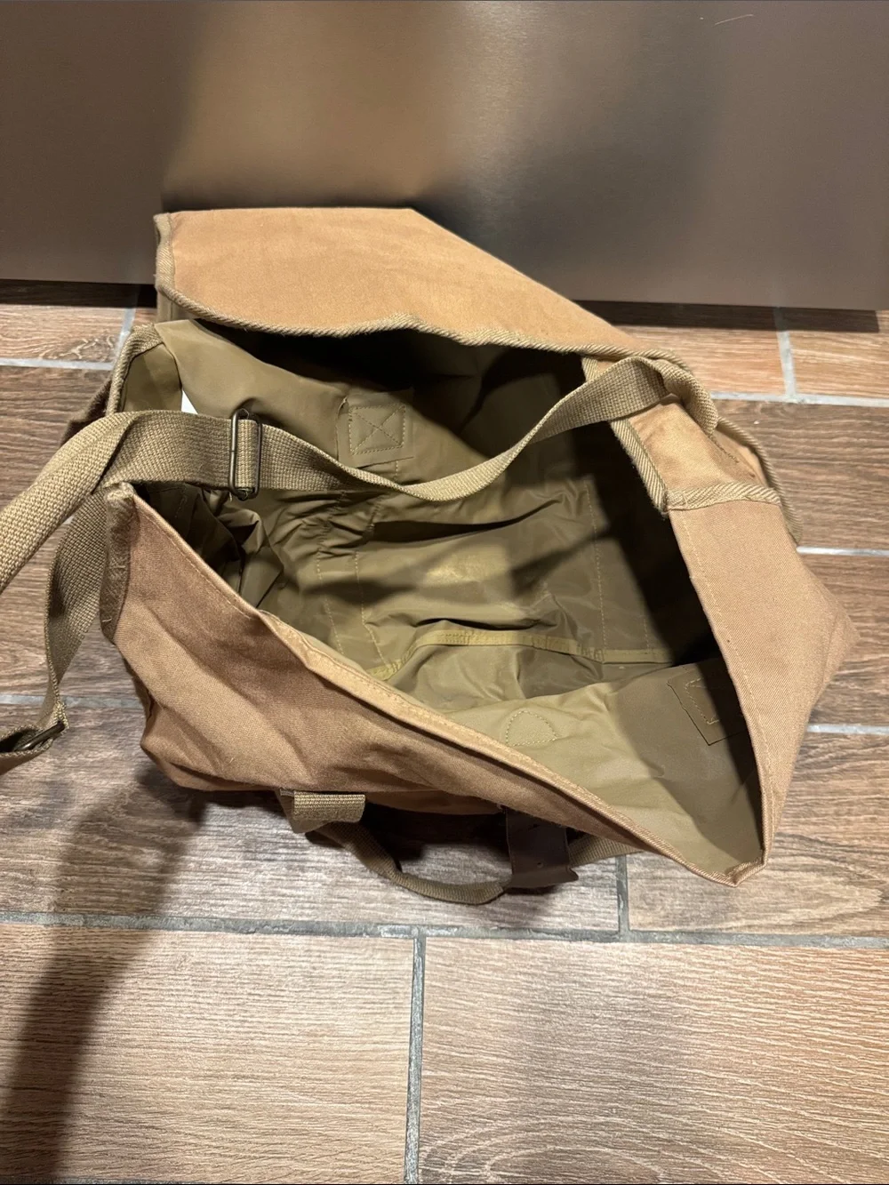 Ralph Lauren Canvas Duffel Bag in Tan with Brown Leather Trim
